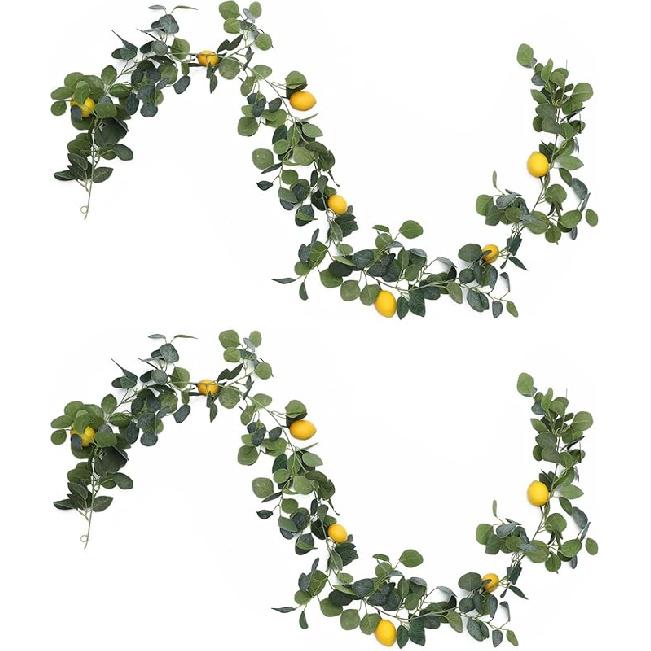 IUIBMI 6 Feet Artificial Lemon Garlands Spring Fruit Garland with Lemons Artificial Lemons Vines Garland for Front Door Home Kitchen Party Wedding