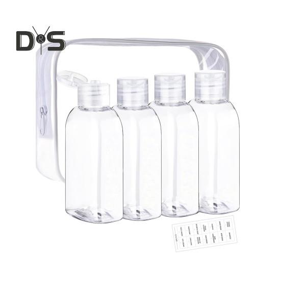 4Pcs Clear Travel Bottles Kit for Toiletries BPA-Free Leak-Proof Refillable Containers for Shampoo Lotion Oils Portable Silicone Cream Jars Reusable