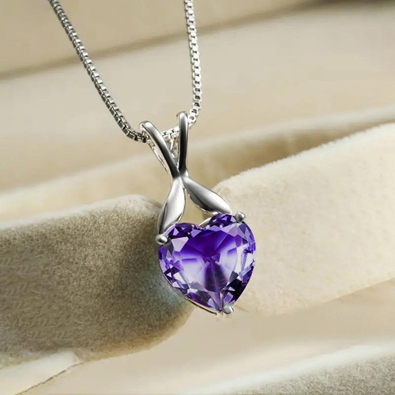 

Huitan White/Pink/Green/Purple/Multicolored Heart Cubic Zirconia Pendant Necklace Wedding Accessories for Women Fashion Zircon 45cm