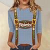 Damen Casual Dreiviertelarm Oktoberfest-Aufdruck Rundhals-Shirt Gestreiftes Muster Oktoberfest-Thema Oberteil