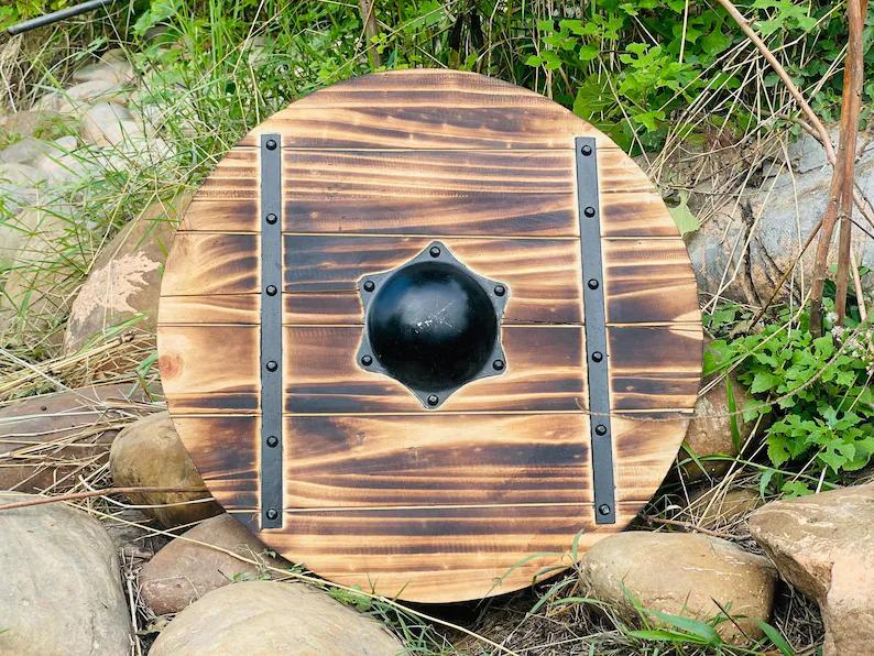 Handcrafted Viking Wooden Shield: Norse Medieval Decor, LARP Reenactment