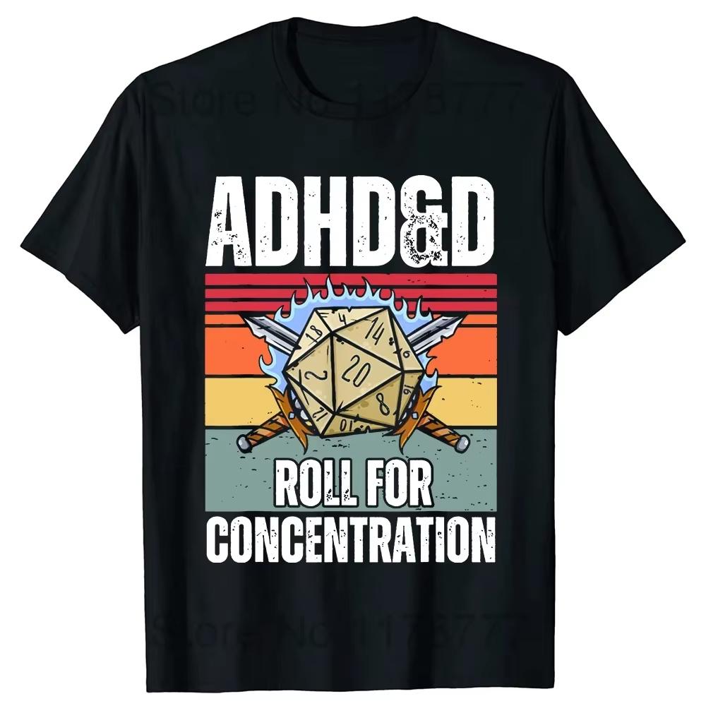 ADHDD Funny Gamer Dungeons DM RPG Dice Dragon printcotton Hot sale Unisex shirt Summer New Oversized neck Unisex Tshirt S