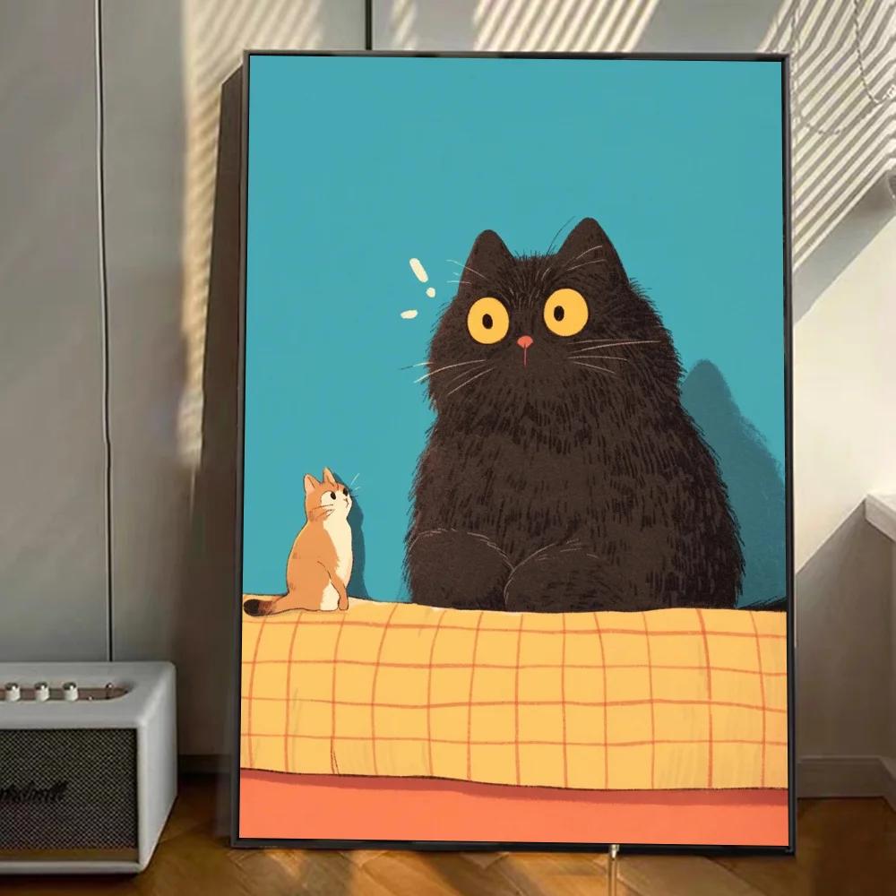 Vintage Wall Art, Funny Animals Kawaii Cats,.High Definition Canvas Printed Poster, Home Living Room Bedroom Decorative Items