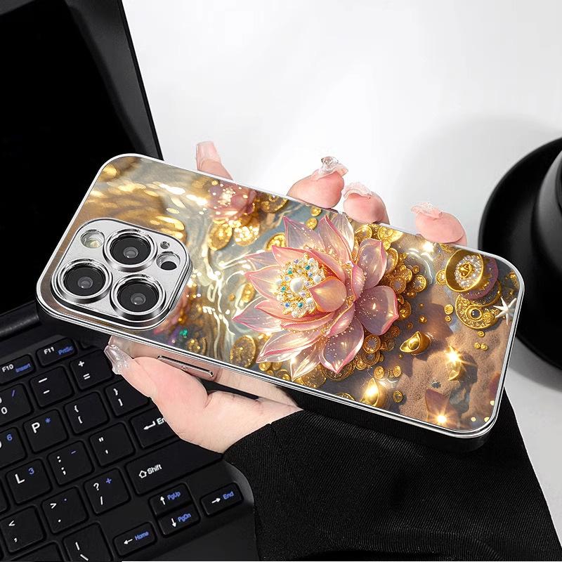 

Gold Coin Lotus for Apple 17 Promax Personality 16 New 15 Mobile Phone Case for IPhone 14 Mirror Creative For Apple 7/For Apple 8