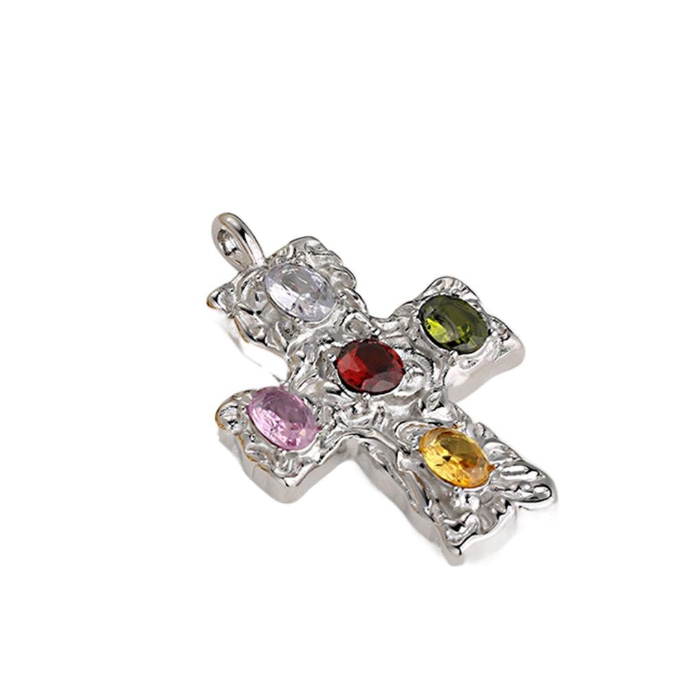 Colorful Crystal Zirconium Pendant Necklaces Hammered Necklace Fashion Cross Necklace  Women Men