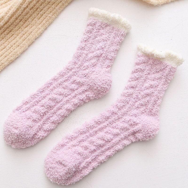 Women's Mid-Calf Coral Fleece Socks: Half-Sided Fleece, Cat Paw Design, Cute & Cozy for Autumn/Winter