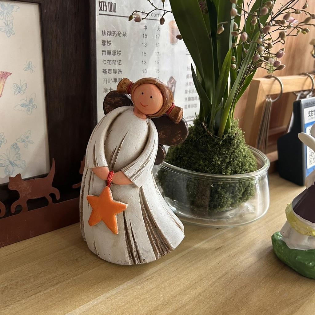 Vintage Resin Angel Girl Figurine, Cute Rustic Farmhouse Decorative Ornament