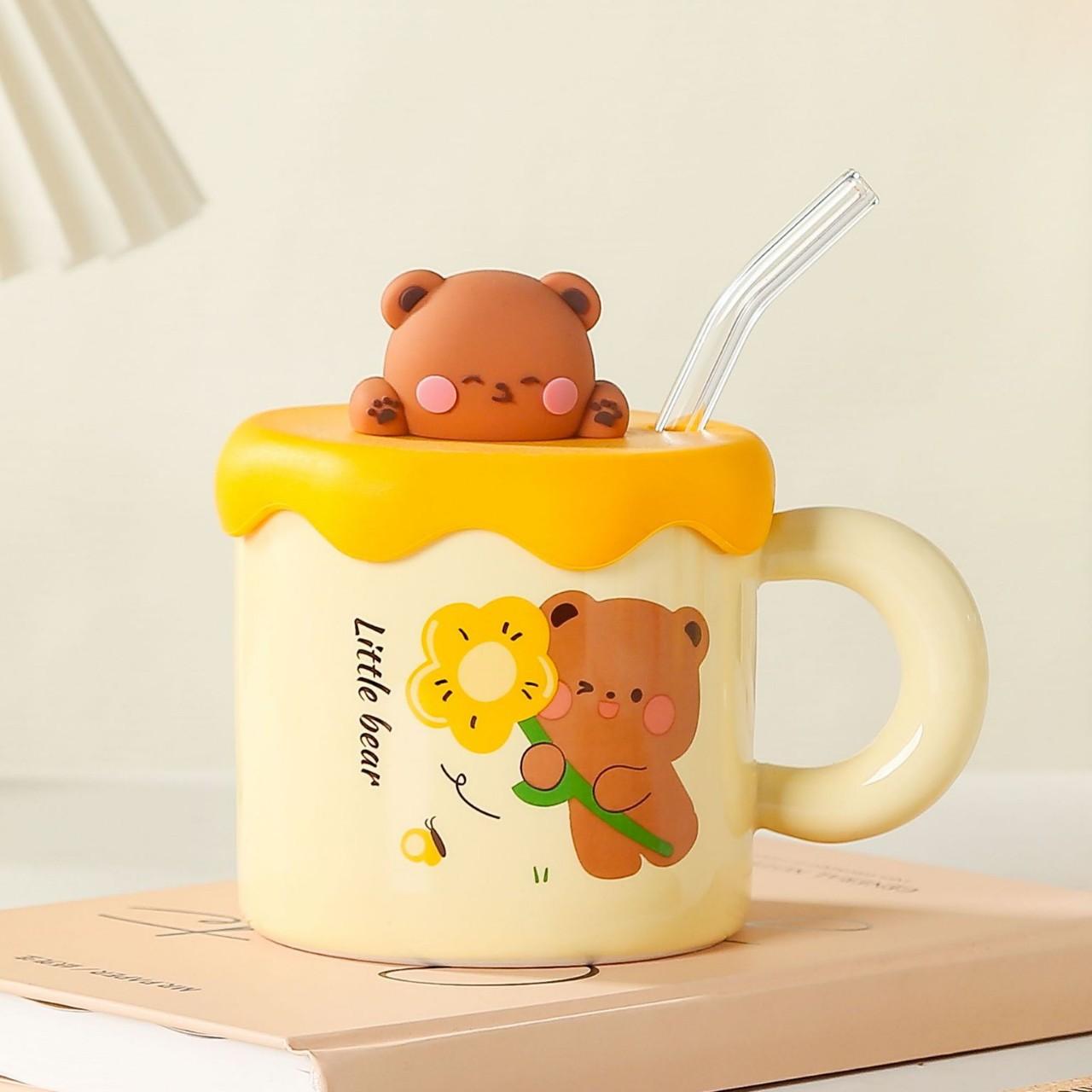 Cartoon Bear Mug Creative and Cute Ceramic Cup High Appearance Level Ins Style Couple Water Cup Souvenir Gift Cup 400ml