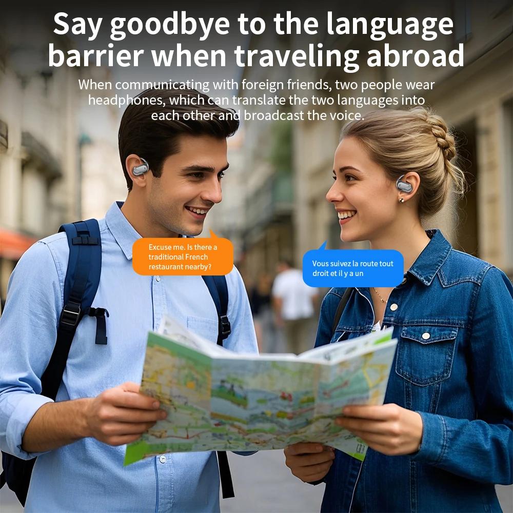 Wireless Bluetooth AI Real-time Language Translation Earphones 144 Languages Ear Hanging Headphone Translator for Travel Busine