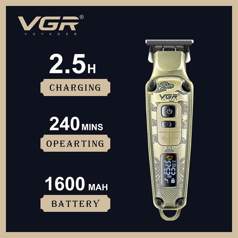 New VGR 642 3-in-1 Metal Retro Engraved Hair Clipper Set for Men Deep Cleaning, Smart LED Digital Display, Electric Trimmer & Waterproof Shaver