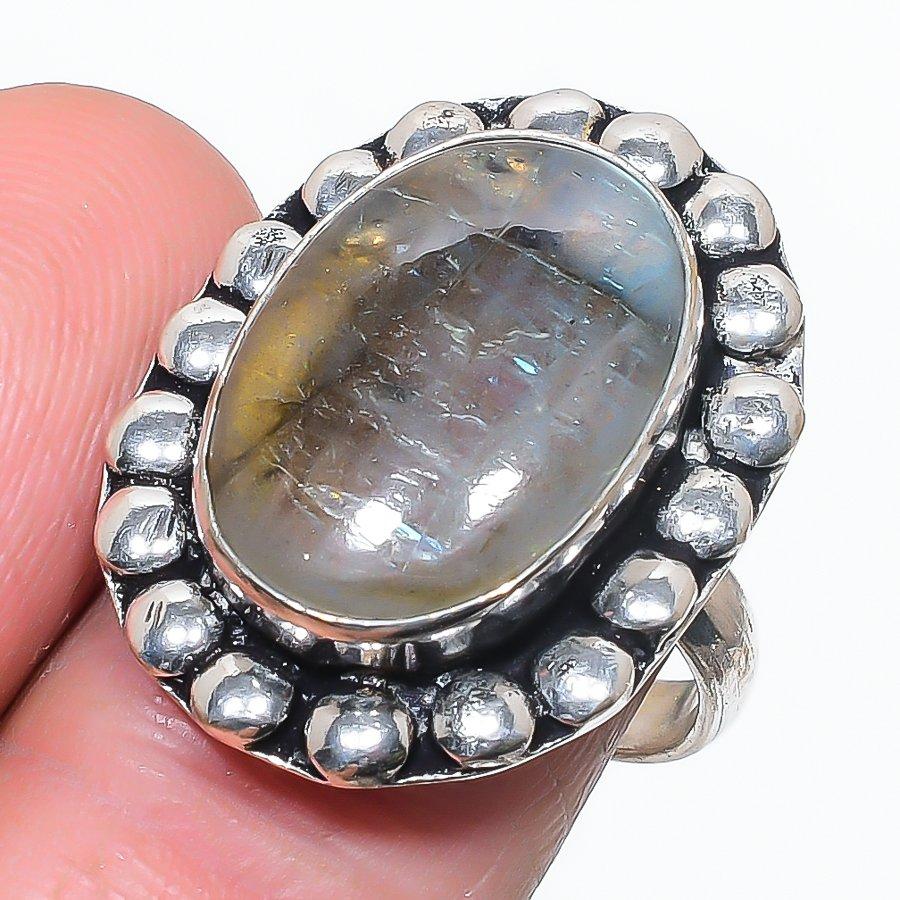 

Natural Labradorite Gemstone 925 Sterling Silver Jewelry Ring Size 9 i0K15