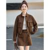 Short stand-up collar suede jacket women's, autumn new casual retro jacket top