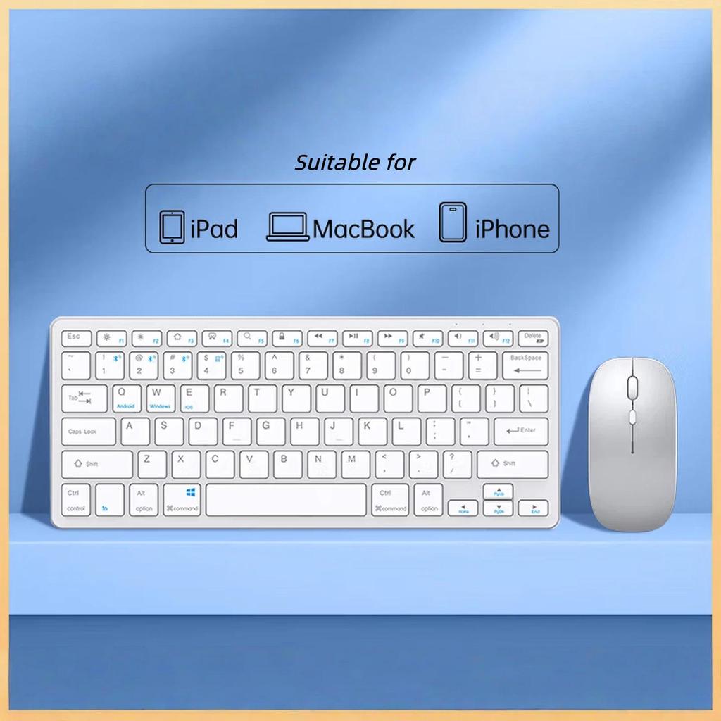 Wireless Mouse And Keyboard Combo for Mac Computers, Office Laptop Rechargeable Wireless Bluetooth Keyboard, White and Silver