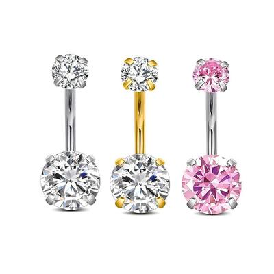 Stainless Steel Zircon Belly Button Ring with Four-Claw Internal Thread