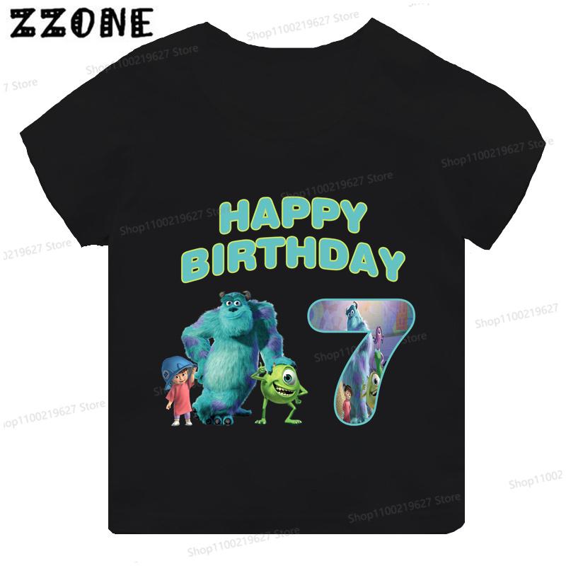 Monsters Inc University Print Cartoon Girls Clothes 1 2 3 4 5 6 7 8 9 Years Birthday Kids T shirt Baby Boys Children T-Shirt