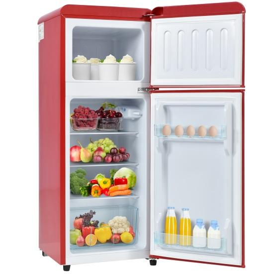 Mini Fridge 92L Retro Refrigerator LED Light Large Capacity Silver Color Handle Adjustable Temperature Sealed Adhesive Tape Red Dual Zone Kitchen