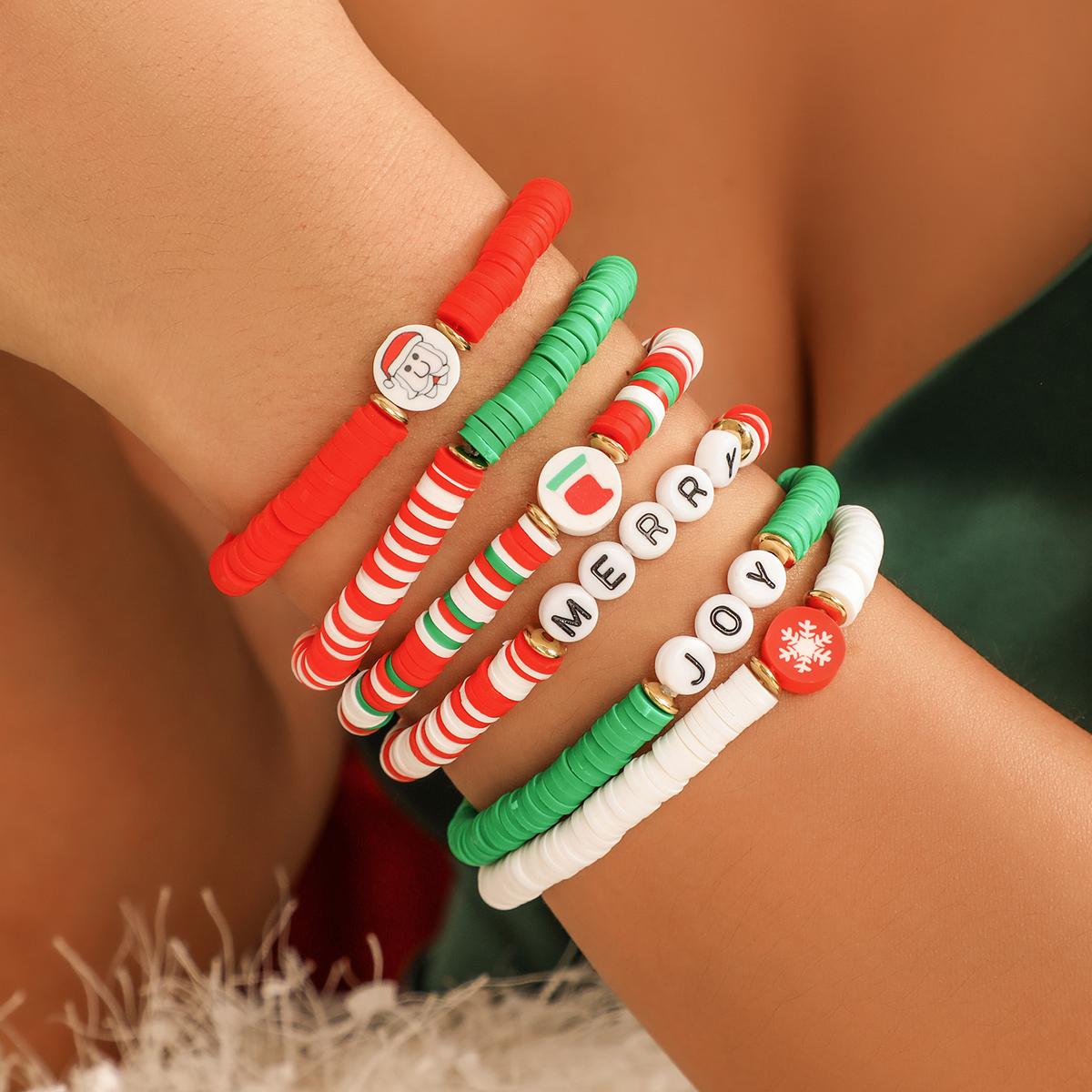 

Ingemark 6Pcs/Set Christmas Vintage Letter Snowflake Bracelet for Women 2026 New Creative Resilient Chain Bangle Couple Jewelry