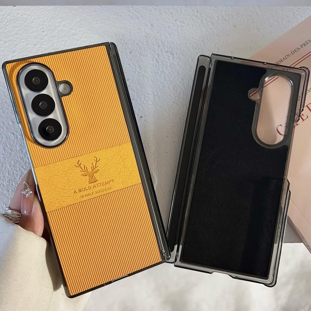 For Samsung Galaxy Z Fold 8 7 6 5 4 Case Magnetic Leather Deer Pattern Hinge Thin Shockproof PC Wireless Charge Cover For ZFold7