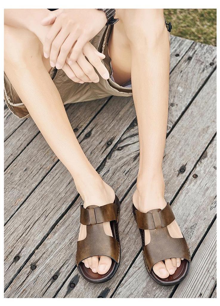 Herren Sommersandalen mit offener Zehenpartie aus Rindsleder, zum Hineinschlüpfen, für Freizeit und Outdoor