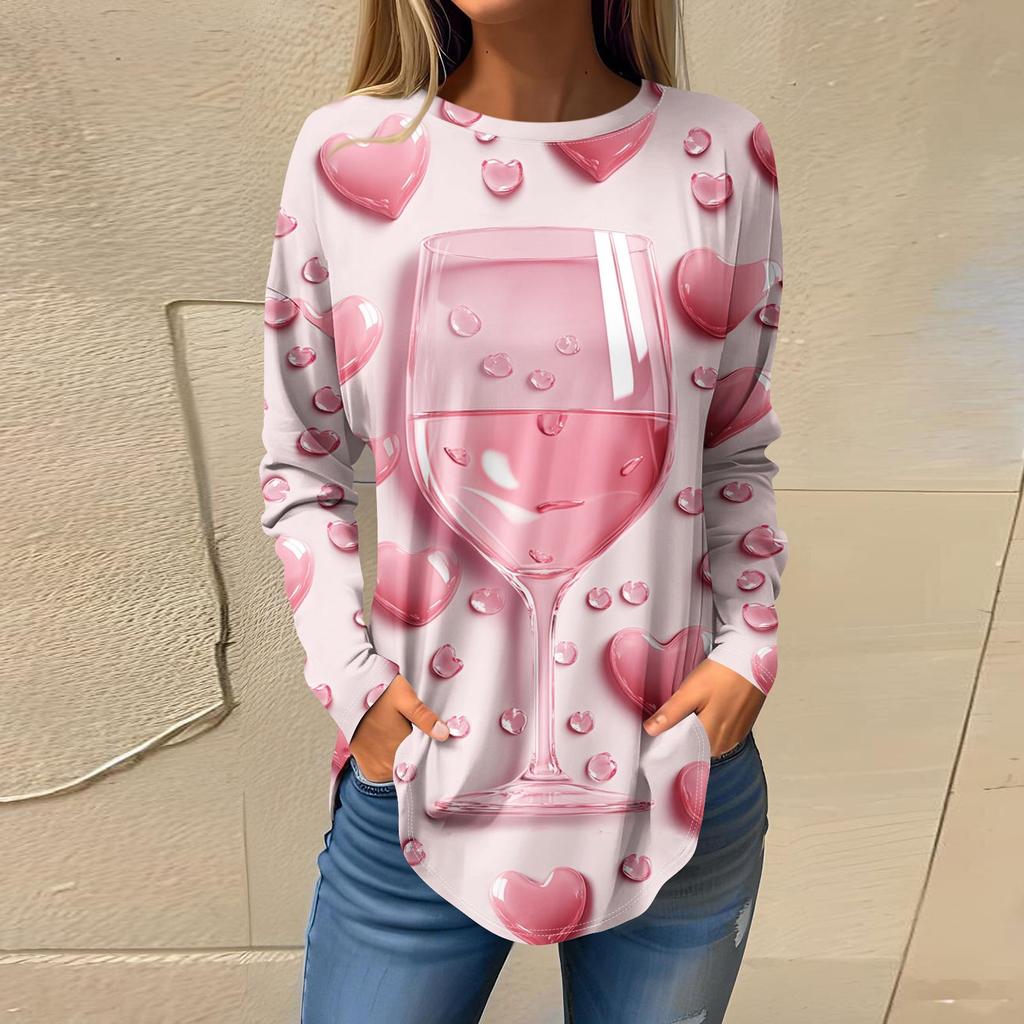 Tricouri Pentru Femei Casual Gât Rotund Mânecă Lungă Cămăși Imprimeu Ziua Îndrăgostiților Top Pulover