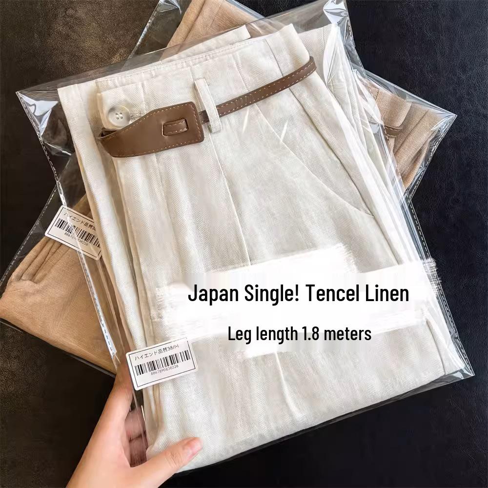 Slim Fit High Waist Tencel Linen Women s Straight Wide Leg Pants Small