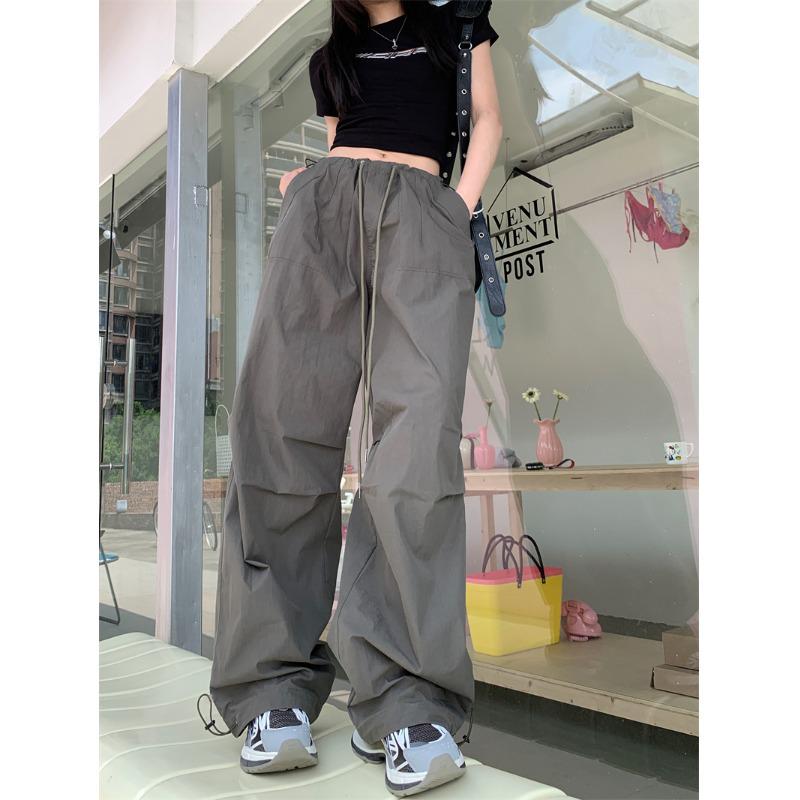 "Women's American Retro High-Waist Drawstring Wide-Leg Overalls - Summer Trendy Floor-Length Pants"
