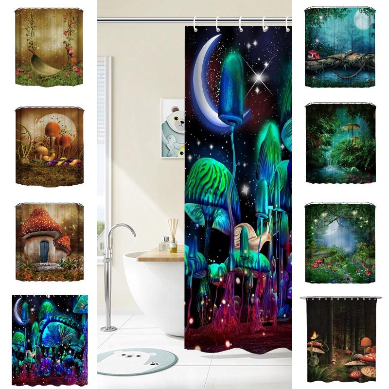 Verträumter Waldpilz Schaukel Polyester Digital bedruckter Duschvorhang