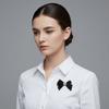 Black Satin Bowknot Brooches Pearl Badge Pin Elegant Clothes Accessories  For Funerals and Mourning