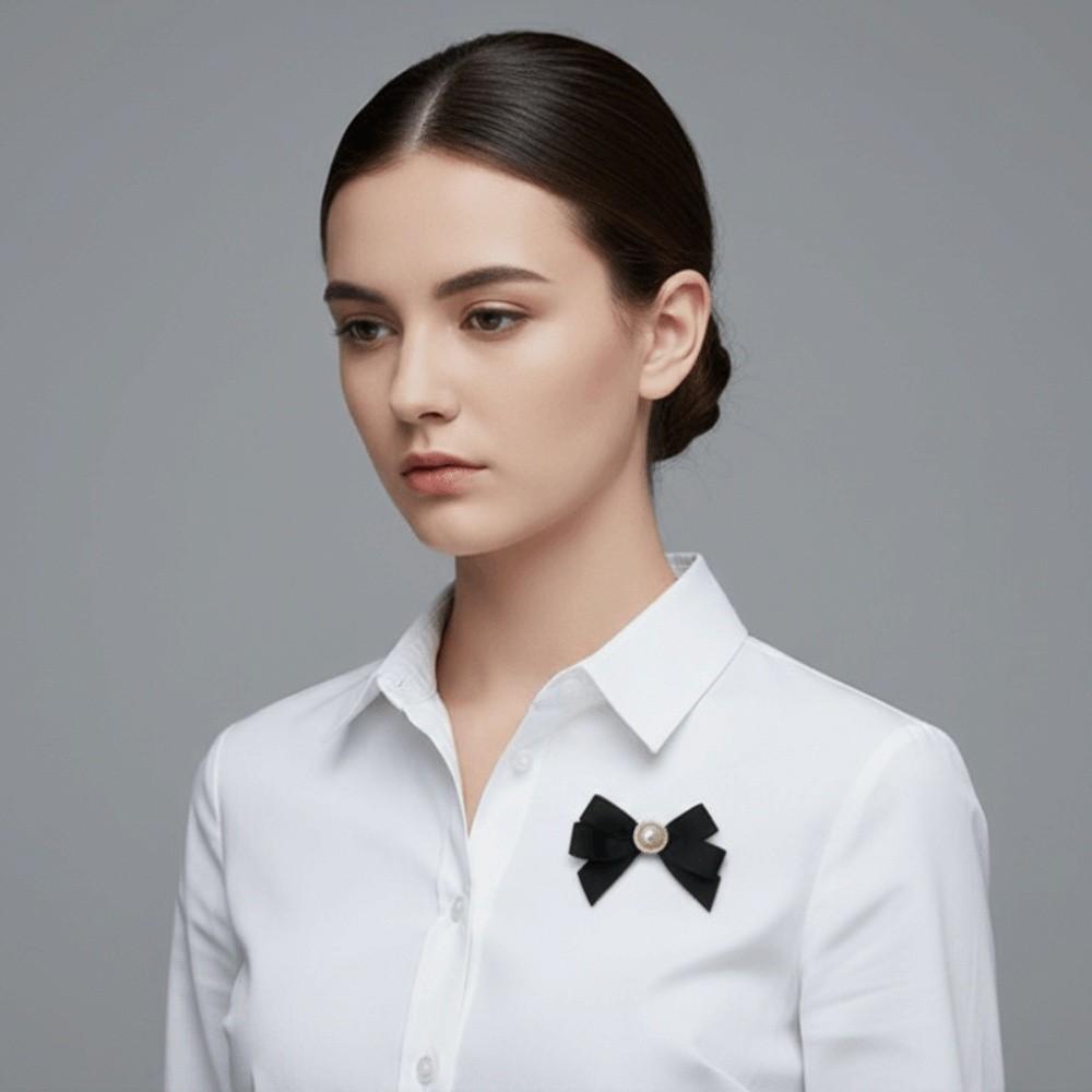 Black Satin Bowknot Brooches Pearl Badge Pin Elegant Clothes Accessories For Funerals and Mourning