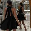 LYRIA French Style Sexy Black High-waist Sleeveless Halter Neck Dress, New European and American Fashion Short Dress