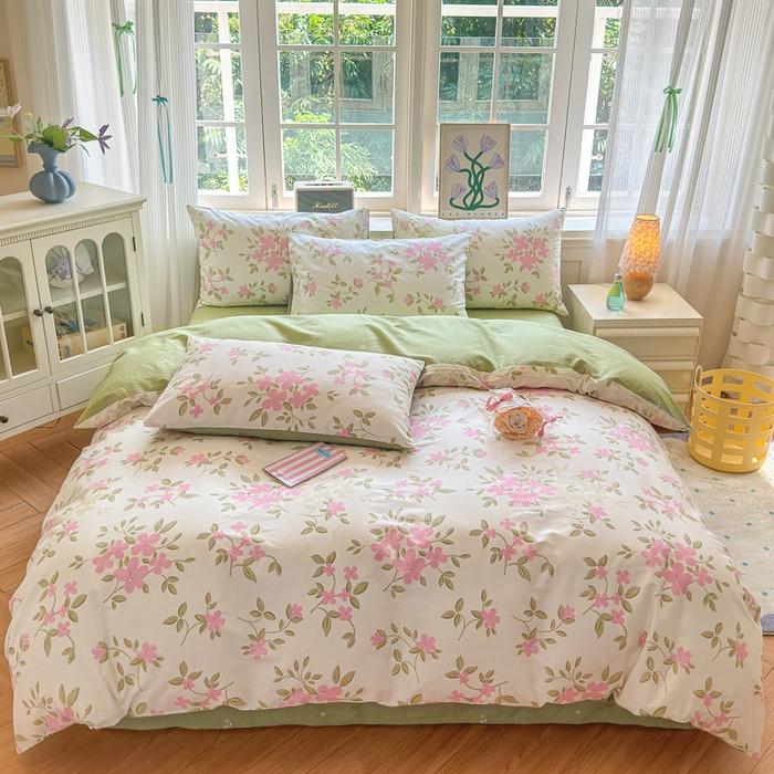 3pc 100% Cotton Duvet Cover Set,no fill,Elegant Floral Soft Breathable And Skin-friendly, Single Queen Size for Bedding Set