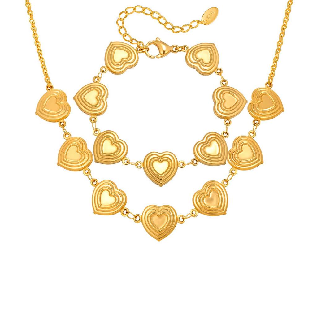 Personalized Exaggerated Stainless Steel Plated 18K Gold Hollow Heart Bracelet Necklace Br-2721
