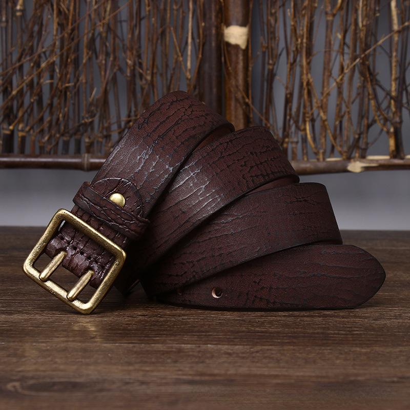 Cureaua Bărbați în stil coreean, retro, învechit, la modă, unică, cu ac dublu, din alamă, cu cataramă, din piele naturală, din piele de vacă pură.