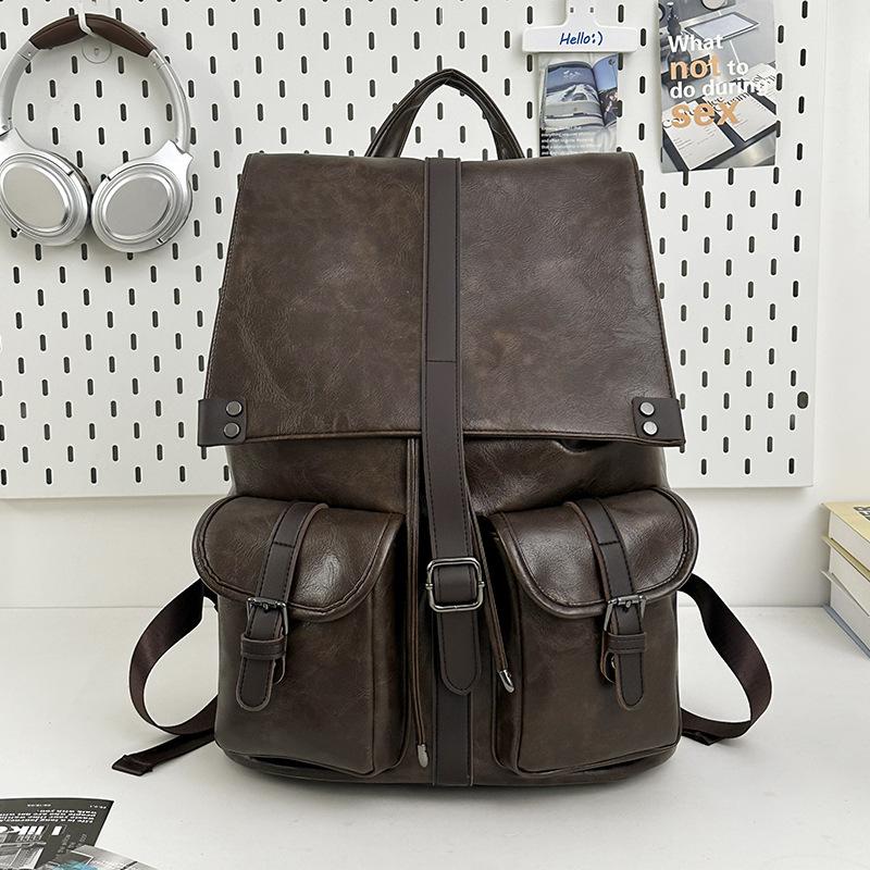 Schoolbag Vintage Men's Backpack Oil Wax Canvas Casual Backpack Crazy Horse Leather Large Capacity Backpack Waterproof Travel Bag