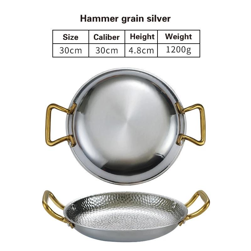 304 stainless steel Spanish seafood rice pot Commercial crayfish plate Flat bottom stewed rice pot Double ear frying pan hotpot