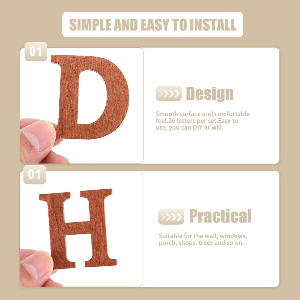 EXCEART Set Alfabeto in Legno, 104 Pezzi, 4,4 x 4,2 x 1,6 cm, Lettere Maiuscole, Sagome in Legno, Materiale Naturale Leggero per Artigianato Fai-da-Te,