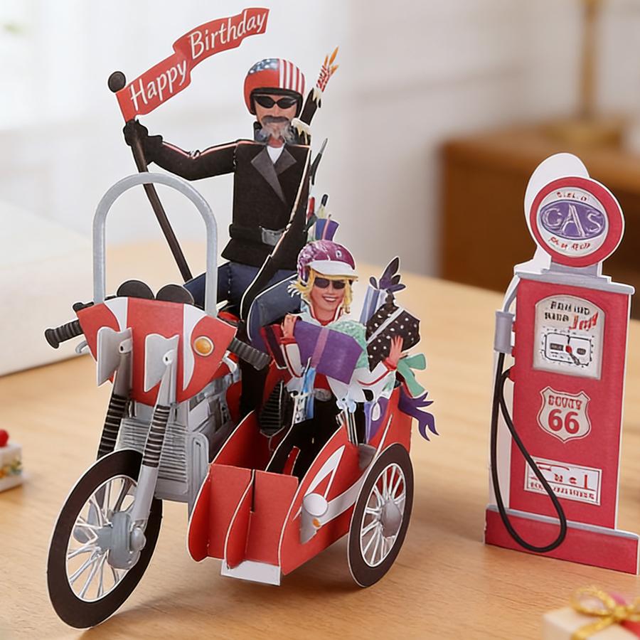 3D Pop-Up Motorcycle Birthday Card, Handmade Paper Carving Card for Motorcycle Lovers, Creative Birthday Gift for Friends