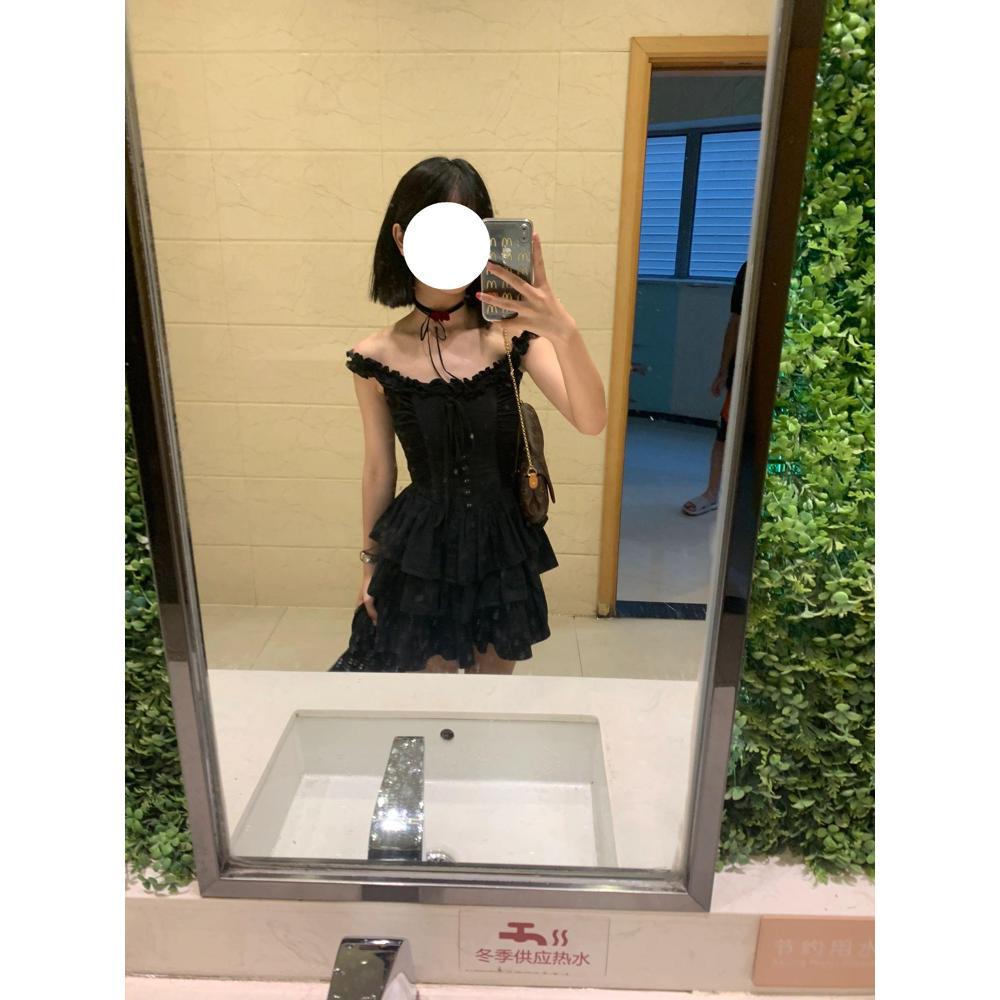 Lotus leaf edge suspender dress female summer drag sister style small black dress temperament elegant girl