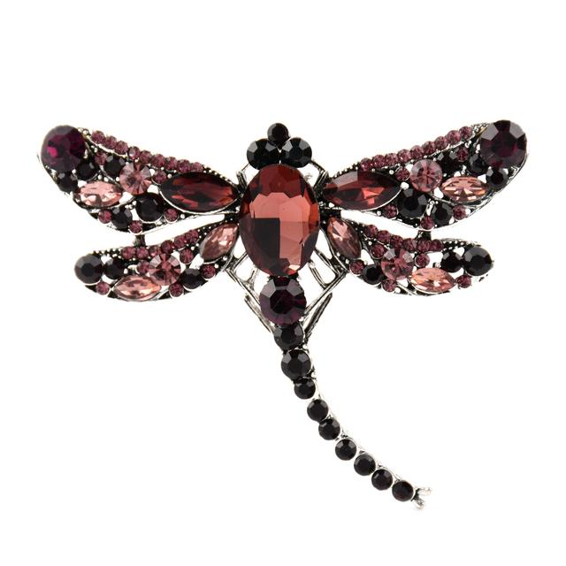 Broches Retro de Libélula de Cristal Grande para Mujer Aleación de Color Broches de Insectos Pines Regalos