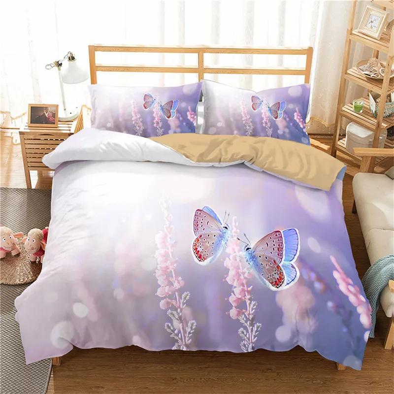 Comforter Floral Butterfly Flower Bedding Set Full King For Girls Women Botanical Flowers Comforter With 2 Pillow Cases