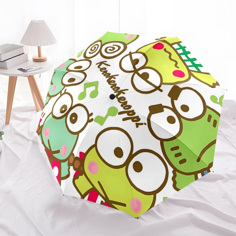 1pc Kero Kero Keroppi Frog Family Automatic Opening Folding Umbrella - Portable 3-Fold Design with Iron Frame - Outdoor - Ideal Gift for Fans, Travele