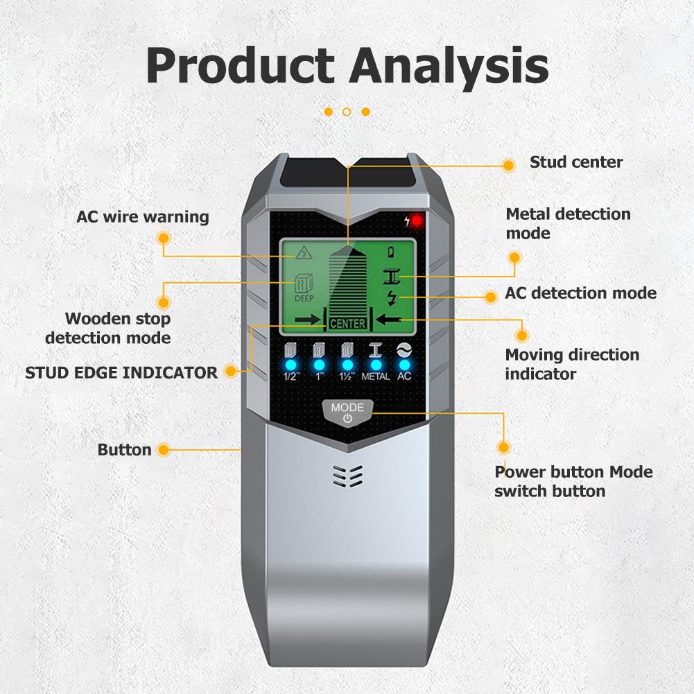 5 in 1 Balkensucher Unterirdische Ständer Wandscanner Metalldetektor LCD-Anzeige Tragbar Holz Elektrokabel Drähte Tiefenmesser