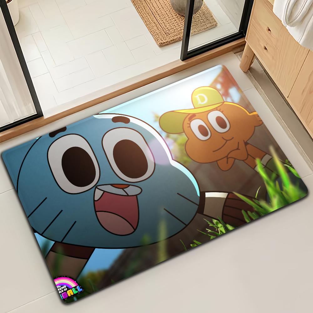 Cartoon W-World Of G-GumballS Door Mat Bath Microfiber Decorative Versatile Flannel Floor Mat Quick Dry Absorbent Non-slip Sole