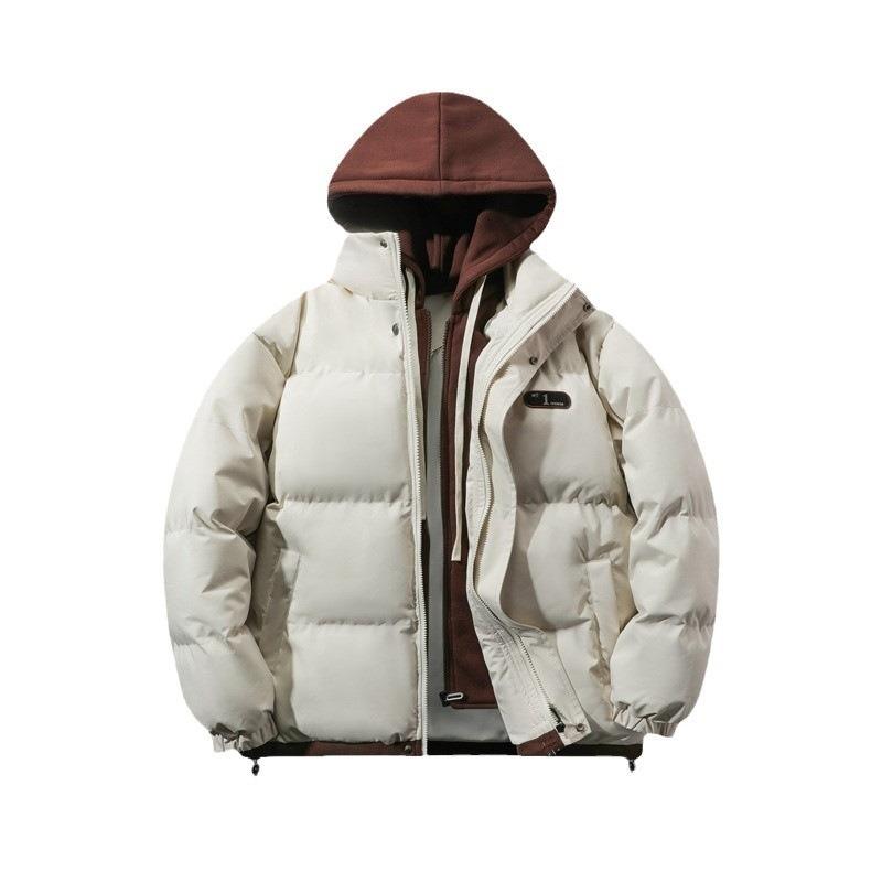 Fake zweiteilige baumwollgepolsterte Kleidung Herren Winter locker lässig verdickt warm baumwollgepolsterte Kleidung Jacke trendige Kapuzen-Baumwolljacke