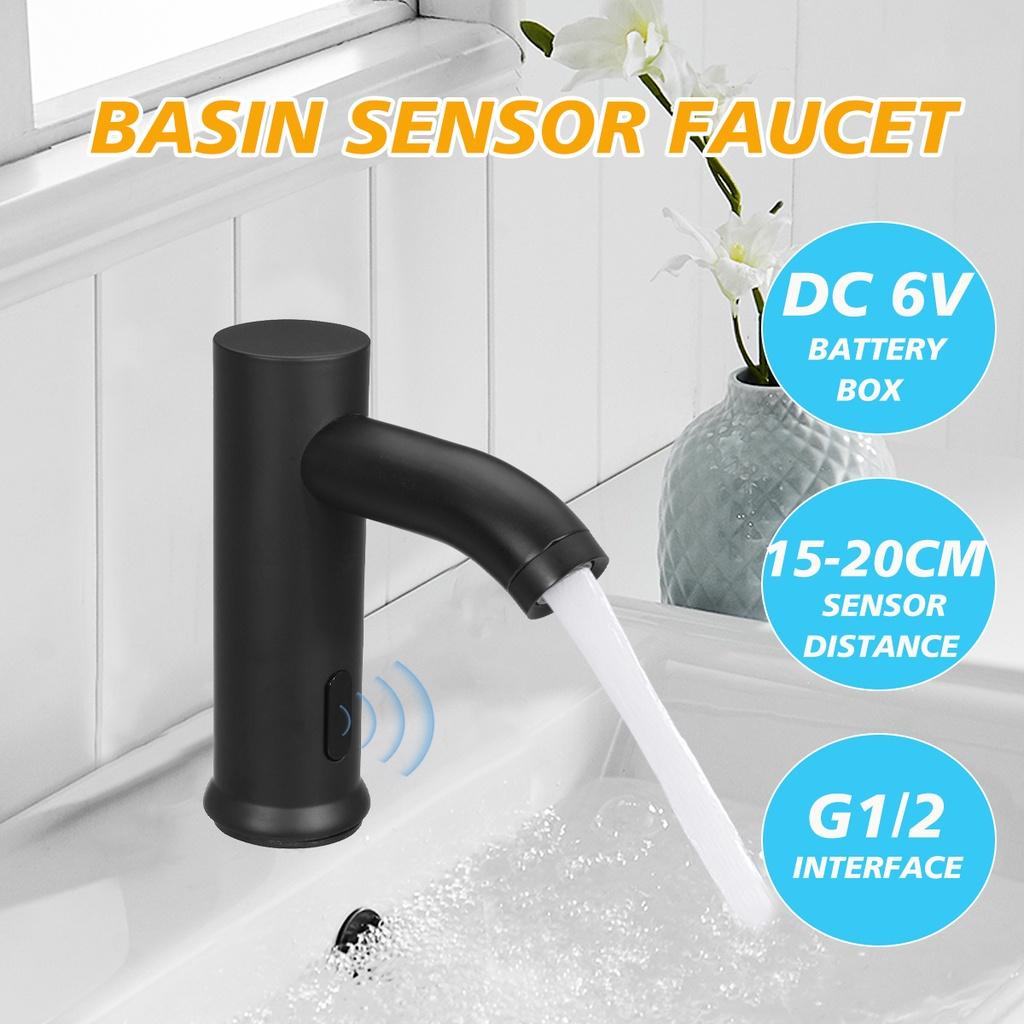 Matte Black Solid Brass Cold Water Touch-Free Infrared Tap Automatic Sensor Faucet Bathroom Basin Sink Faucets Deck Mounted