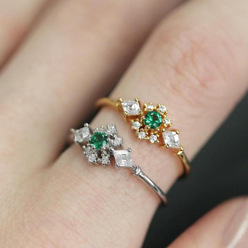 Wish the New K Top Gifter Emerald Round Diamond Edge Small White Diamond Rhombus White Diamond Princess Ring Wind