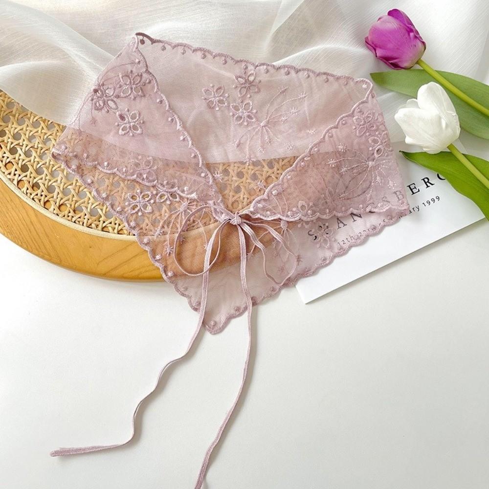 Vintage White Bandanas for Women Thin Sweet Headscarf Casual Lace Flower Hair Scarf  Pastoral Style