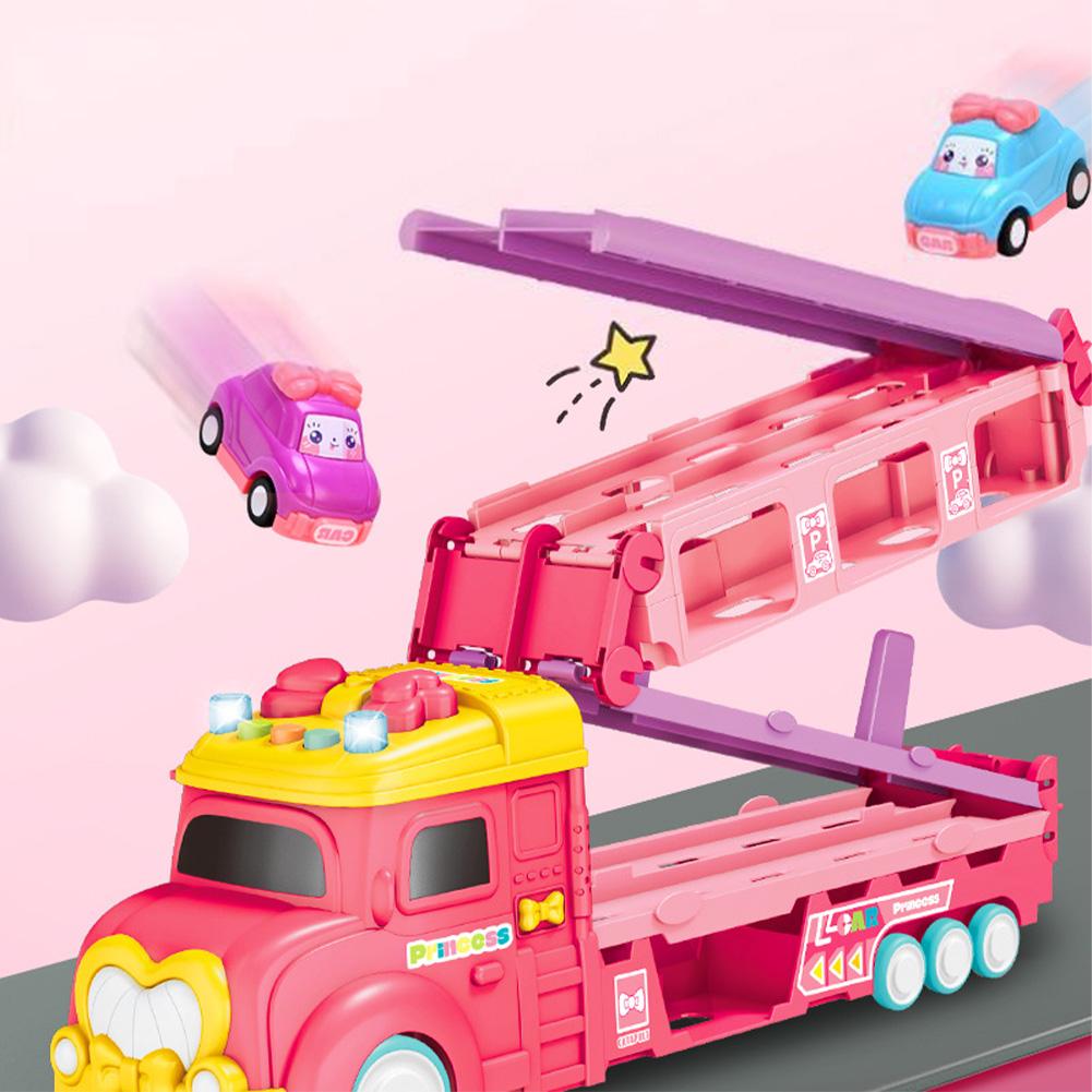 Transport Truck Car Toys Set For Kids Folding Storage Car Carrier With 6 Mini Cars 46" Long Track Christmas Gifts For Boys Girls