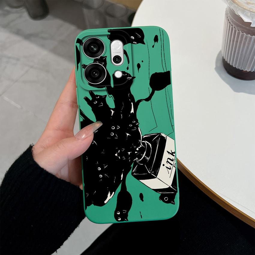 For Oppo Reno14 Pro 14F A5 A5X K13 Phone Cases Table Cartoon Cat Pattern Phone Case Camera Protection Shockproof Silicone Covers For Oppo Bumper Shell