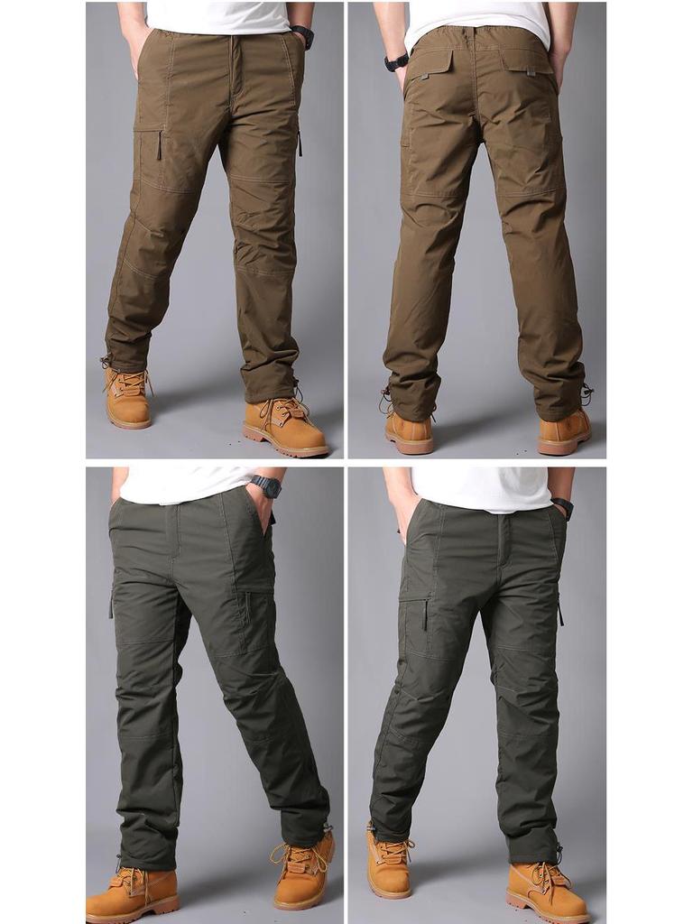 Men's Autumn/Winter Windproof Waterproof Soft Shell Trousers - Thick, Loose, and Velvet-Lined for Outdoor Casual Wear